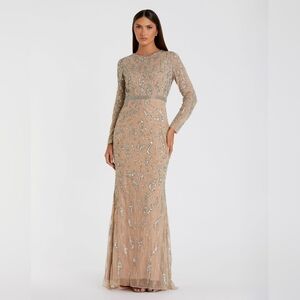 Mac Duggal Long Sleeve Sequin Gown Mocha 16 NWT